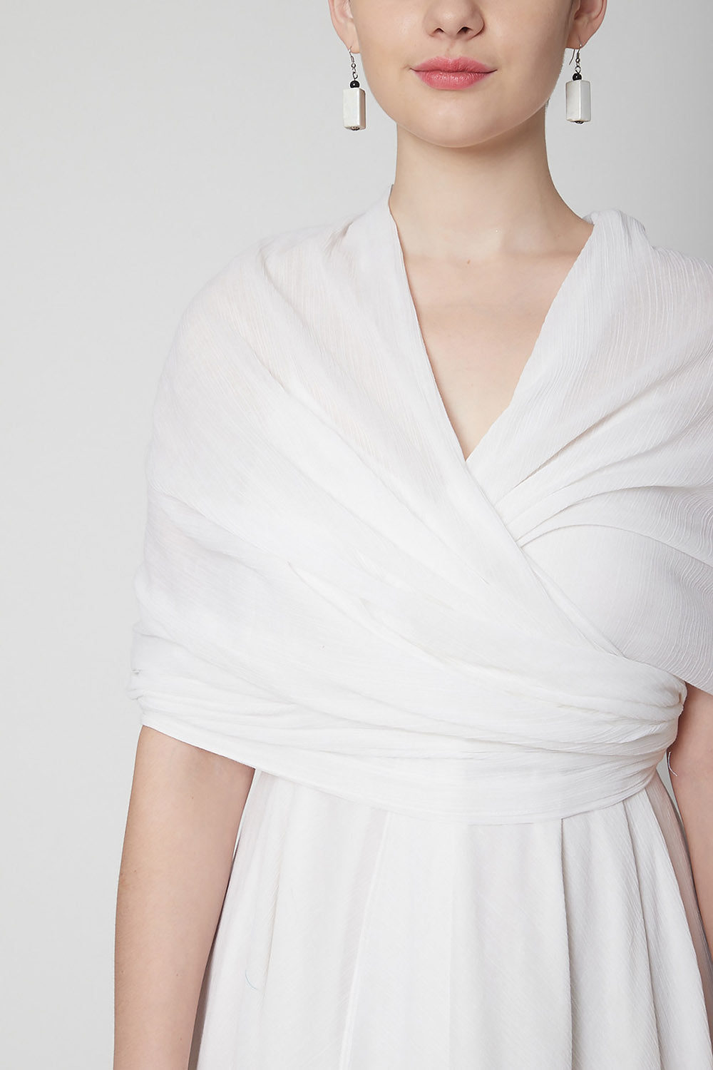 Asymmetric White Wrap Dress - Auraya Fashion - - #tag1# - #tag2# - #tag3# - #tag3#