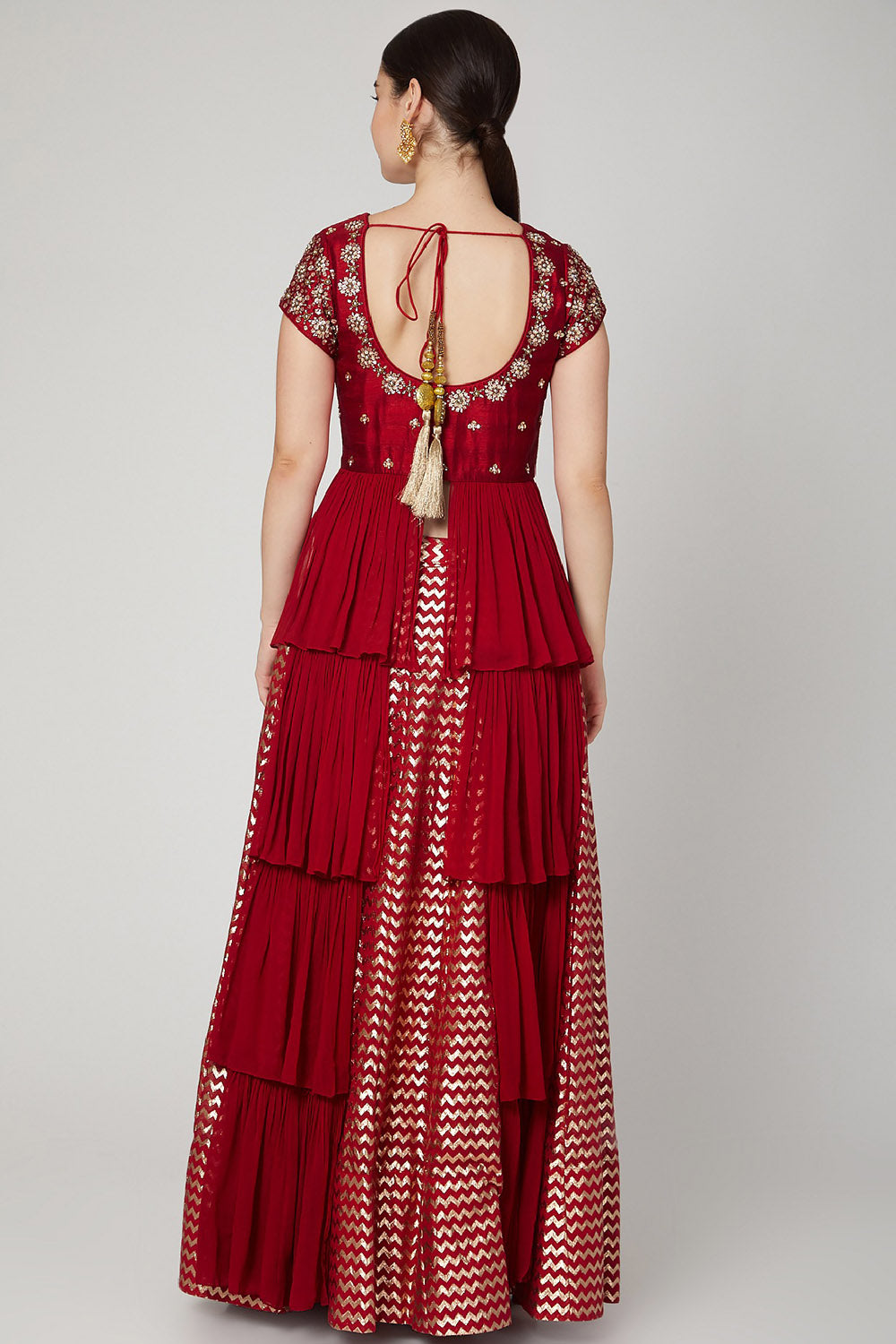 Embroidered Red Floral Lehenga Set - Auraya Fashion - - #tag1# - #tag2# - #tag3# - #tag3#