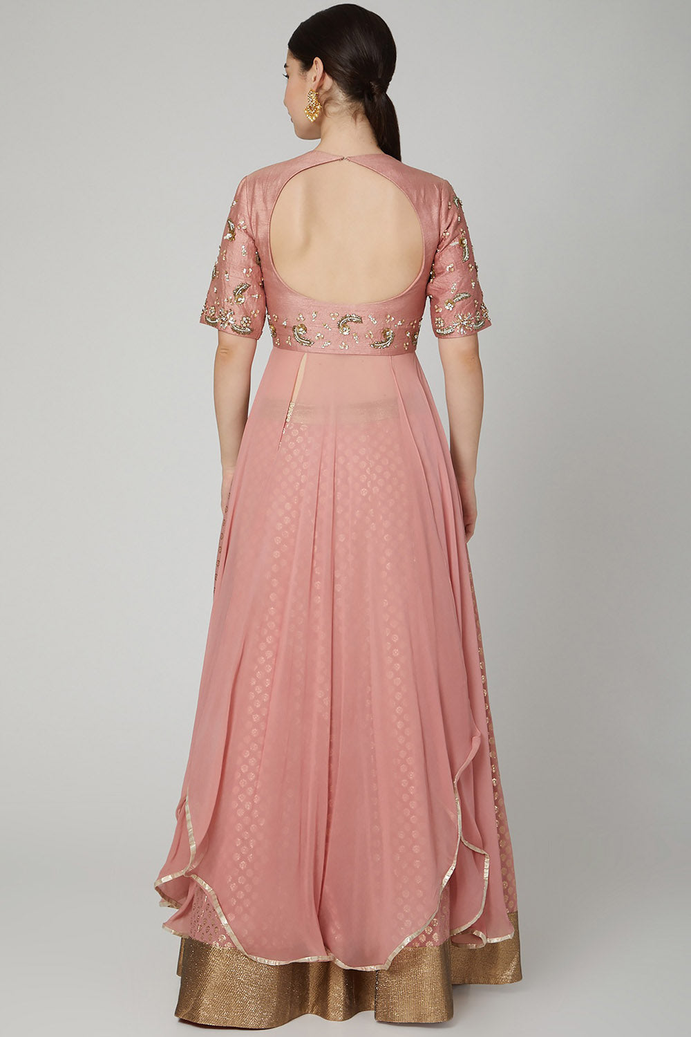 Embroidered Blush Pink Draped Lehenga Set - Auraya Fashion - - #tag1# - #tag2# - #tag3# - #tag3#