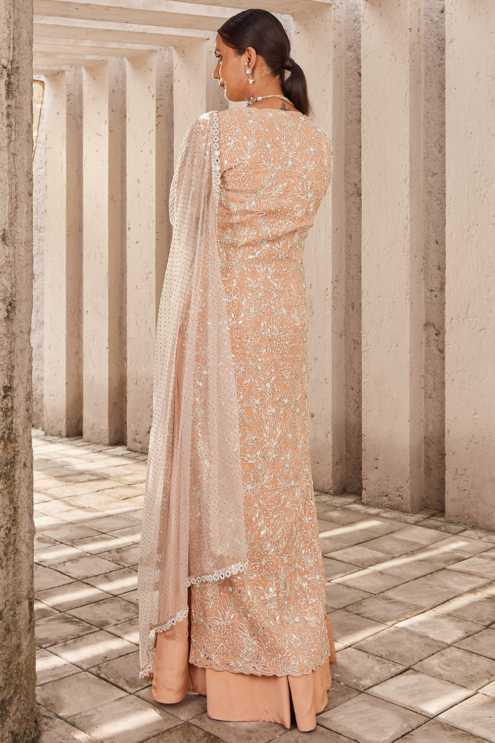 Georgette Salmon Pink & Net Lehenga Set - Auraya Fashion - - #tag1# - #tag2# - #tag3# - #tag3#