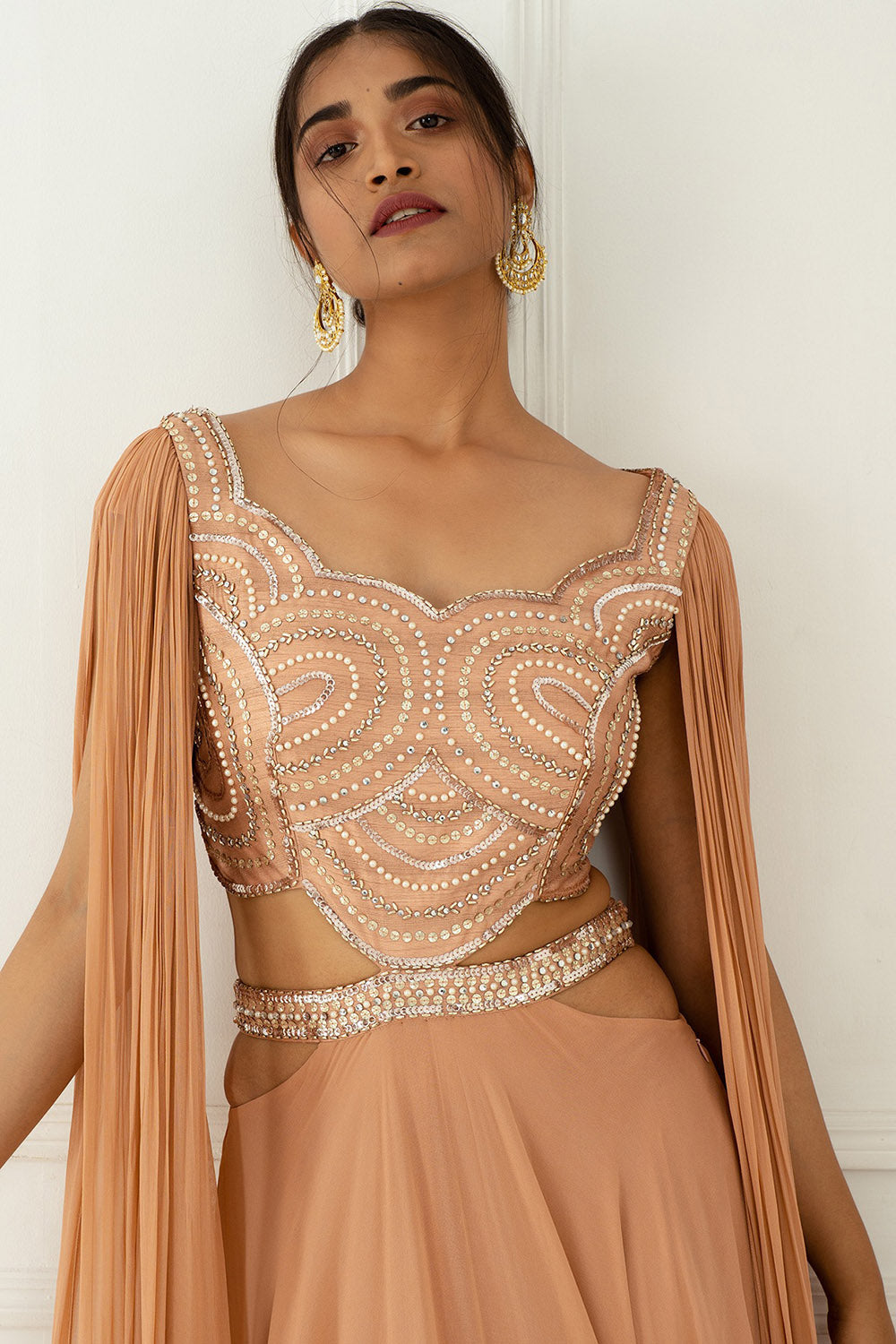 Hand Embroidered Blush Pink Cut-Out Gown - Auraya Fashion - - #tag1# - #tag2# - #tag3# - #tag3#