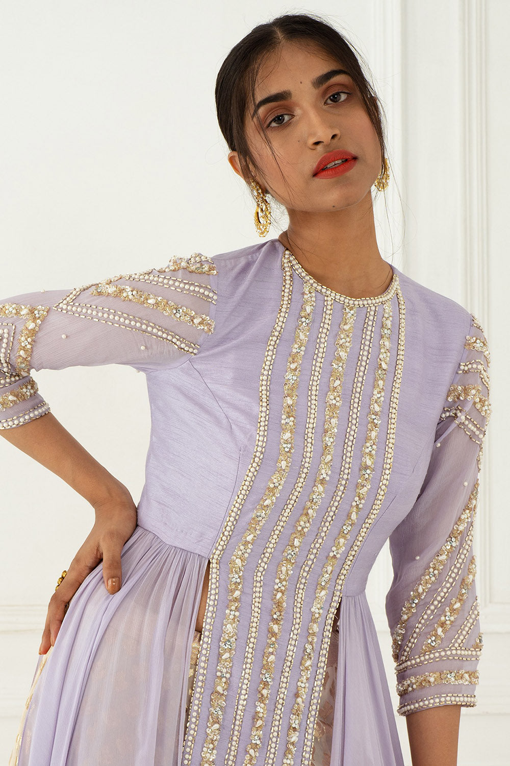 Hand Embroidered Lilac Kurta Set - Auraya Fashion - - #tag1# - #tag2# - #tag3# - #tag3#