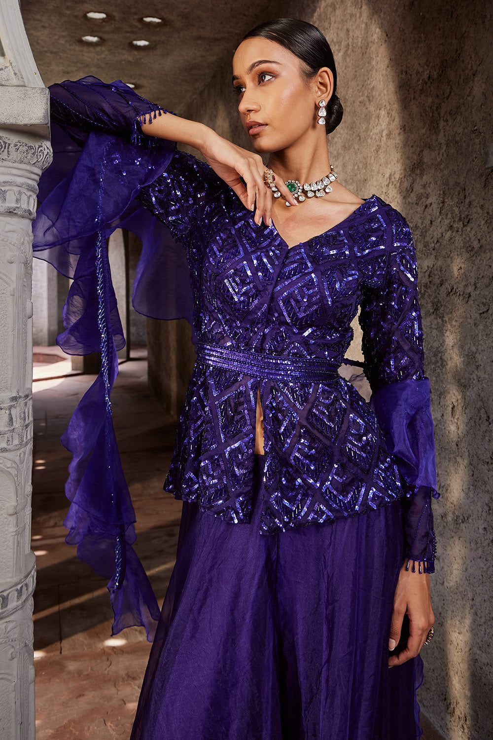 Organza Purple Sharara Set - Auraya Fashion - - #tag1# - #tag2# - #tag3# - #tag3#