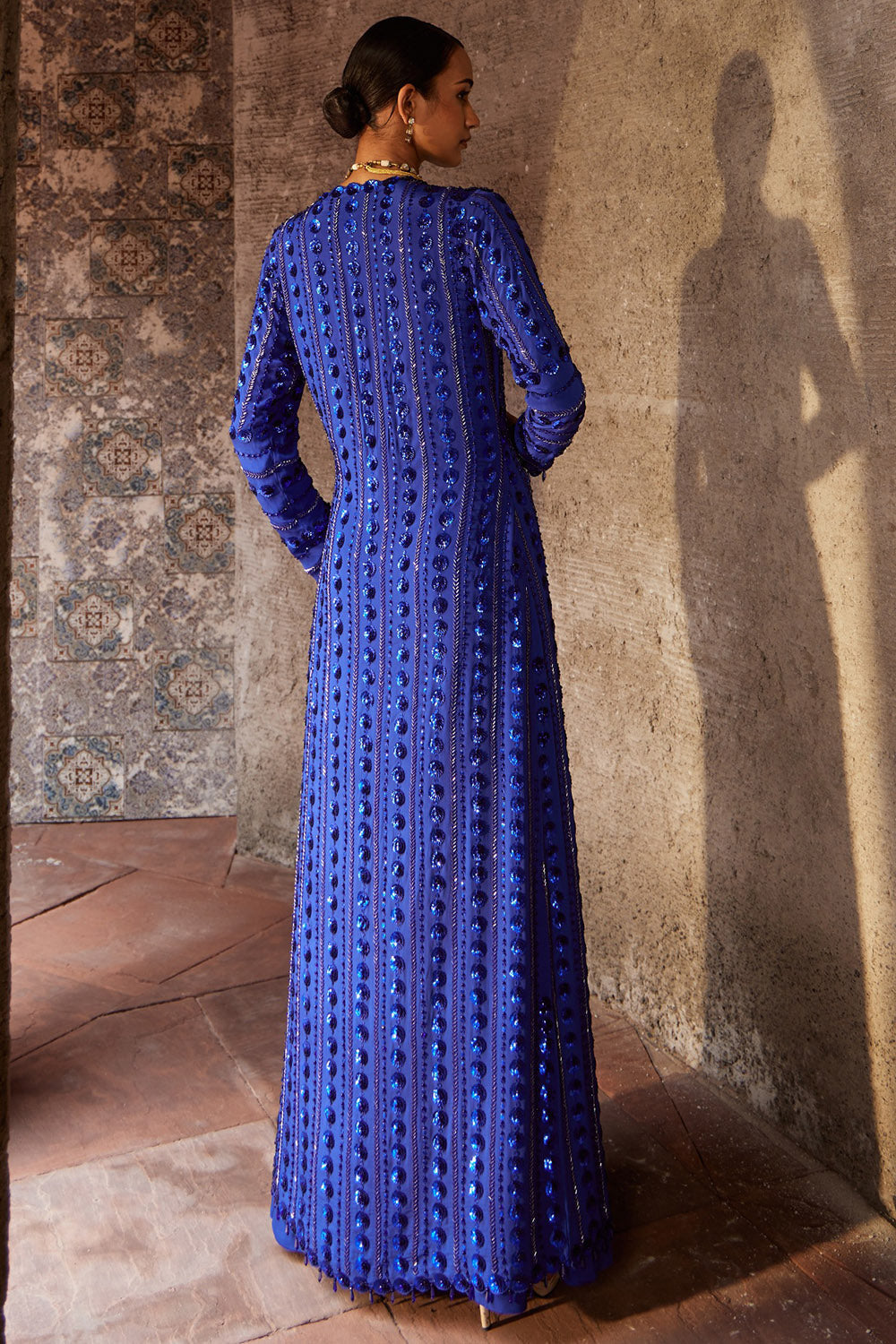 Crepe Blue Jacket Lehenga Set - Auraya Fashion - - #tag1# - #tag2# - #tag3# - #tag3#