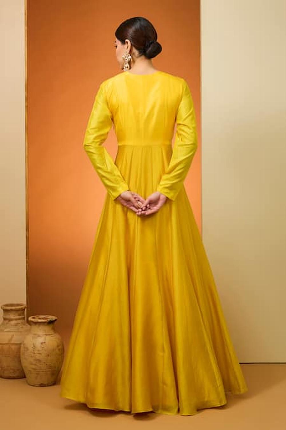Yellow Silk Chanderi & Pure Silk Hand Embroidered Anarkali Set