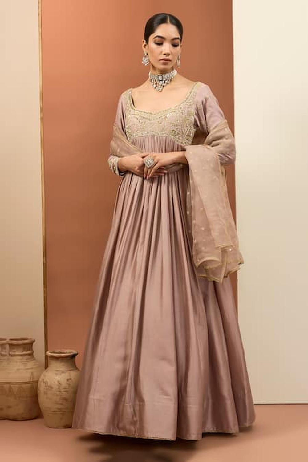 Pink Chanderi Silk Hand Embroidered Anarkali Set