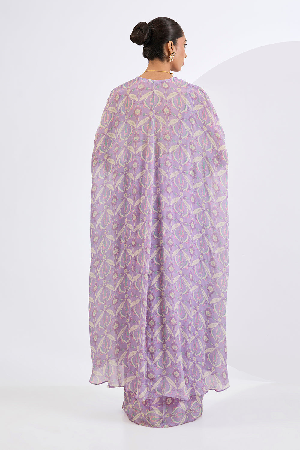 Lilac Printed Cape Skirt Set
