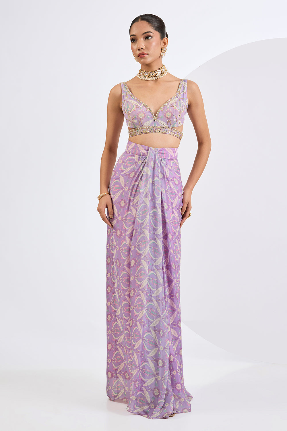 Lilac Printed Cape Skirt Set