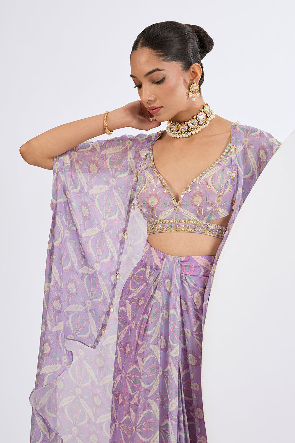 Lilac Printed Cape Skirt Set