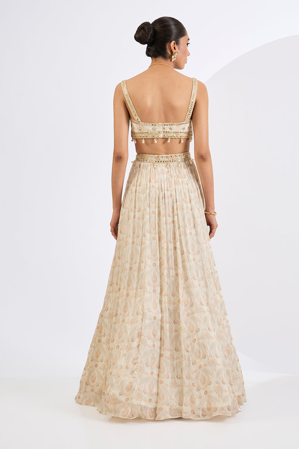 Printed Chinon Chiffon Ivory Lehenga Set with Pure Organza Dupatta