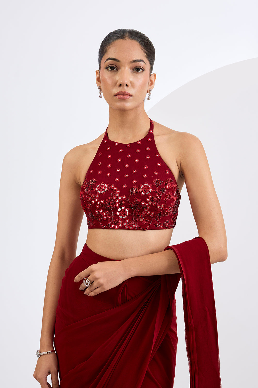 Pre Draped Saree Set with Heavily Embellished Blouse