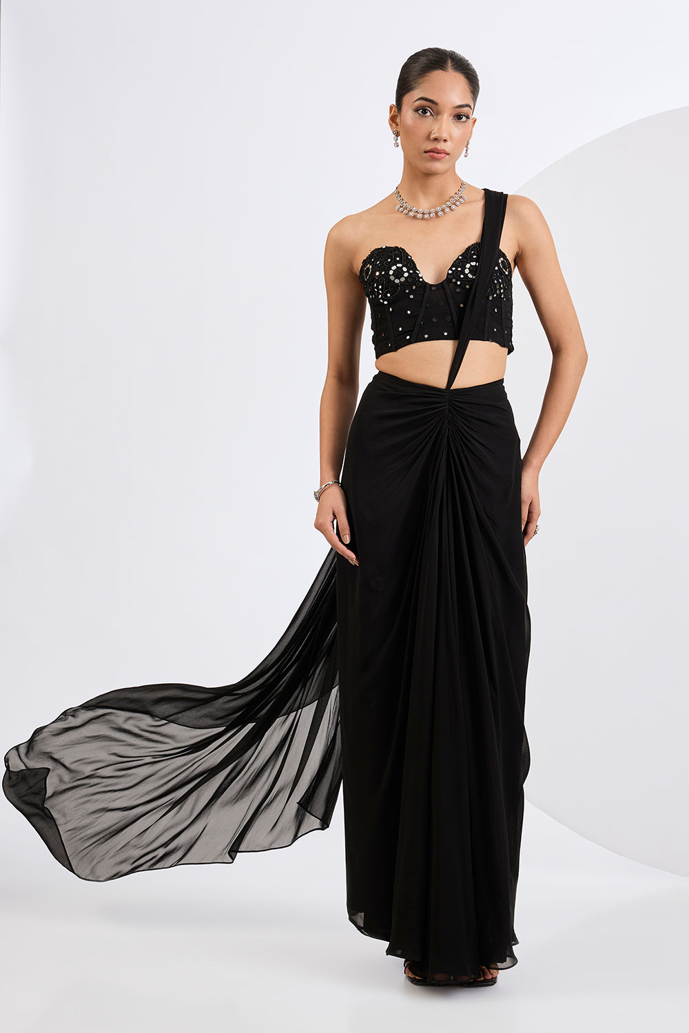 Pre Draped Saree with Embellished Corset