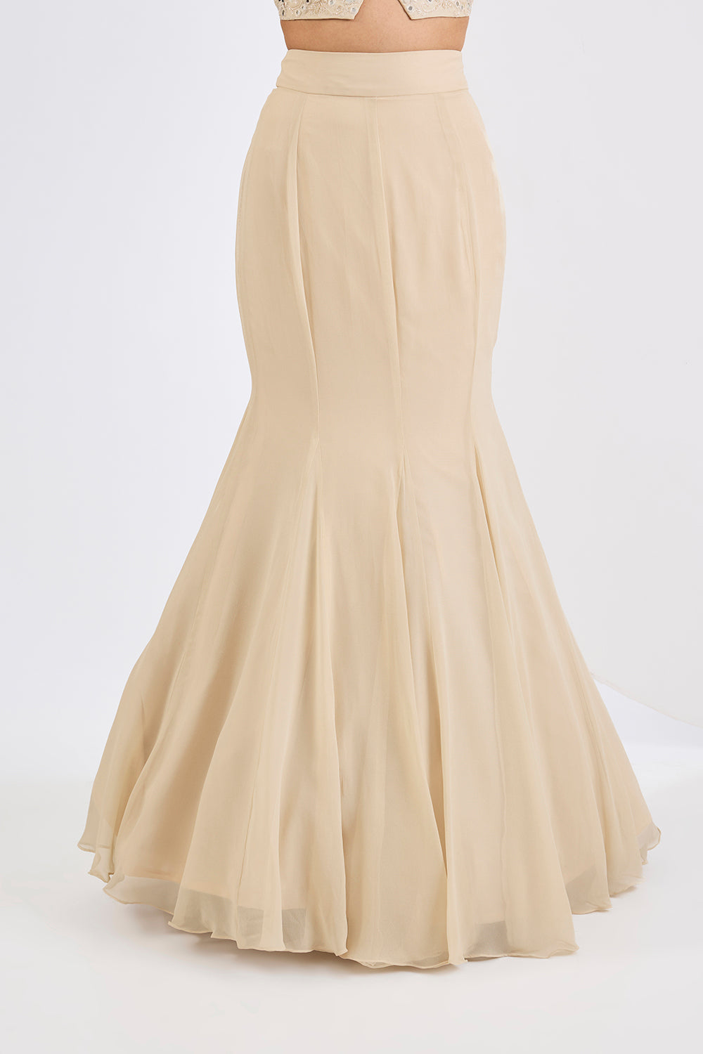 A Fish Cut Lehenga Set Emellished Tube Top