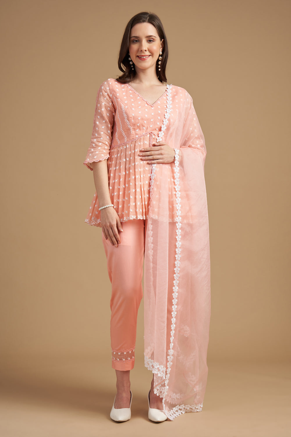 Ivory Thread Embroidered Anarkali Tunic With Pant