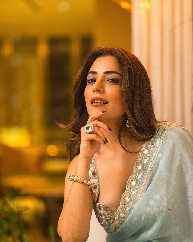 CY Nisha Aggarwal in Anusha Saree Set By Gopi Vaid Closeup 3