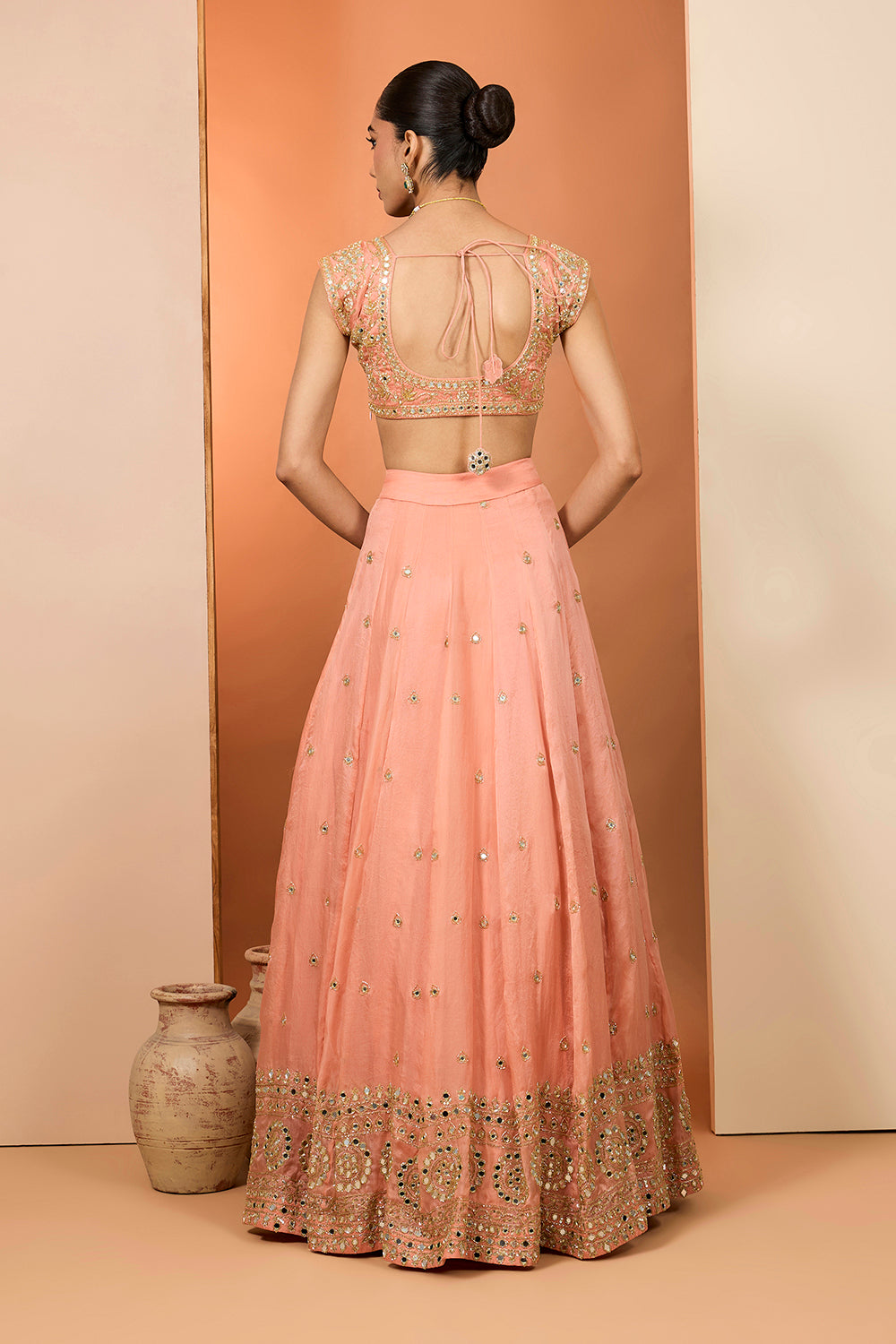 Orange Satin Organza Hand Embroidered Lehenga Set With Pure Raw Silk Blouse And Silk Organza Dupatta