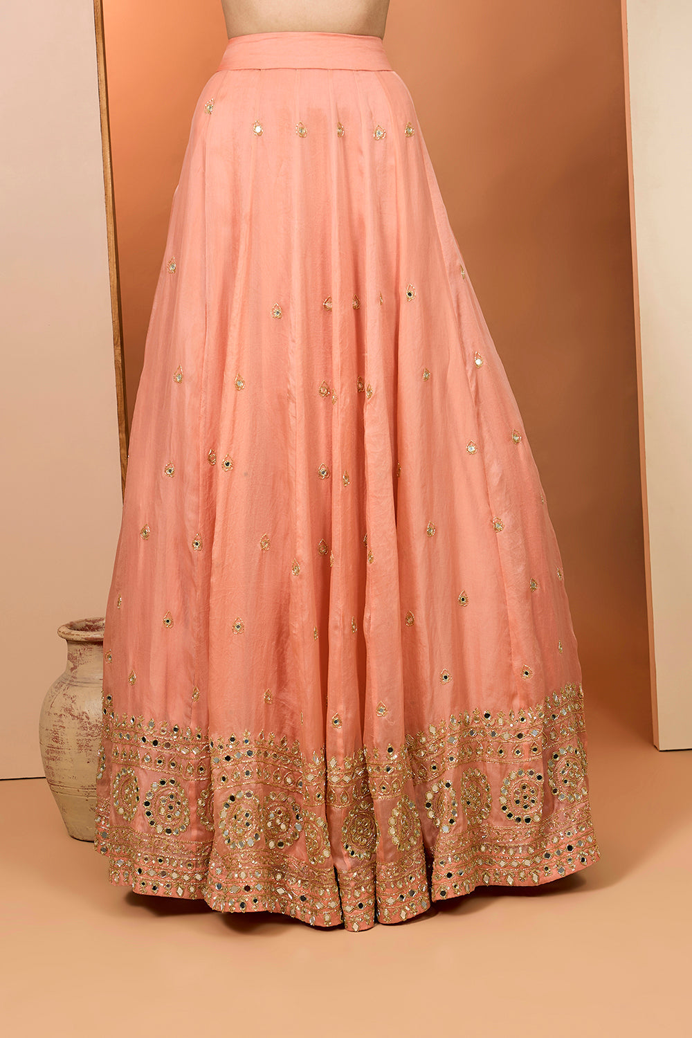 Orange Satin Organza Hand Embroidered Lehenga Set With Pure Raw Silk Blouse And Silk Organza Dupatta