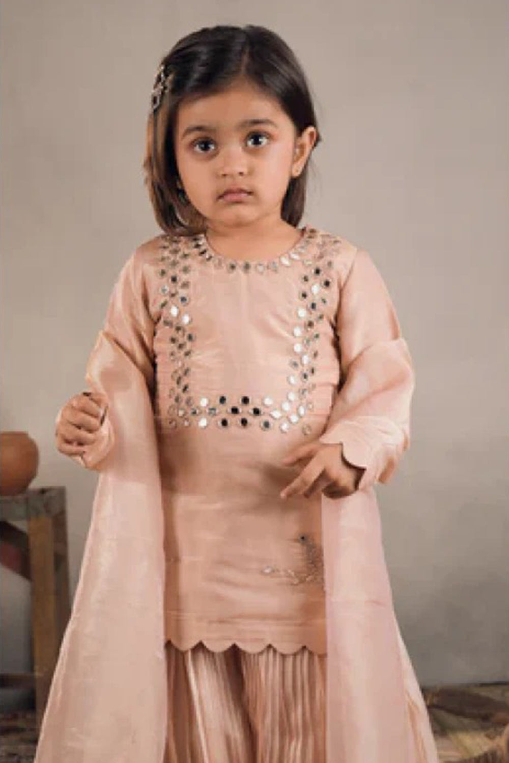 PEACH MIRROR WORK SHARARA SET