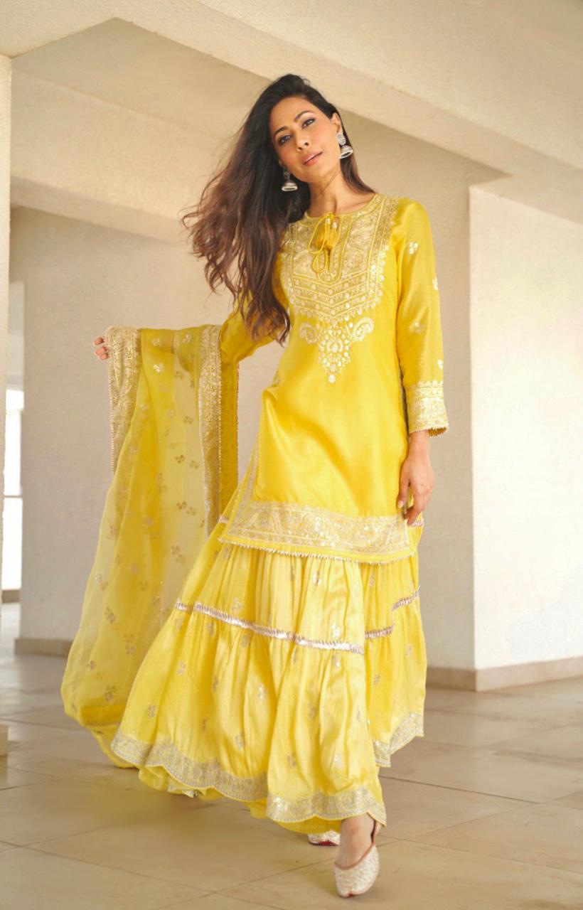 Rati Yellow Short Sharara Set