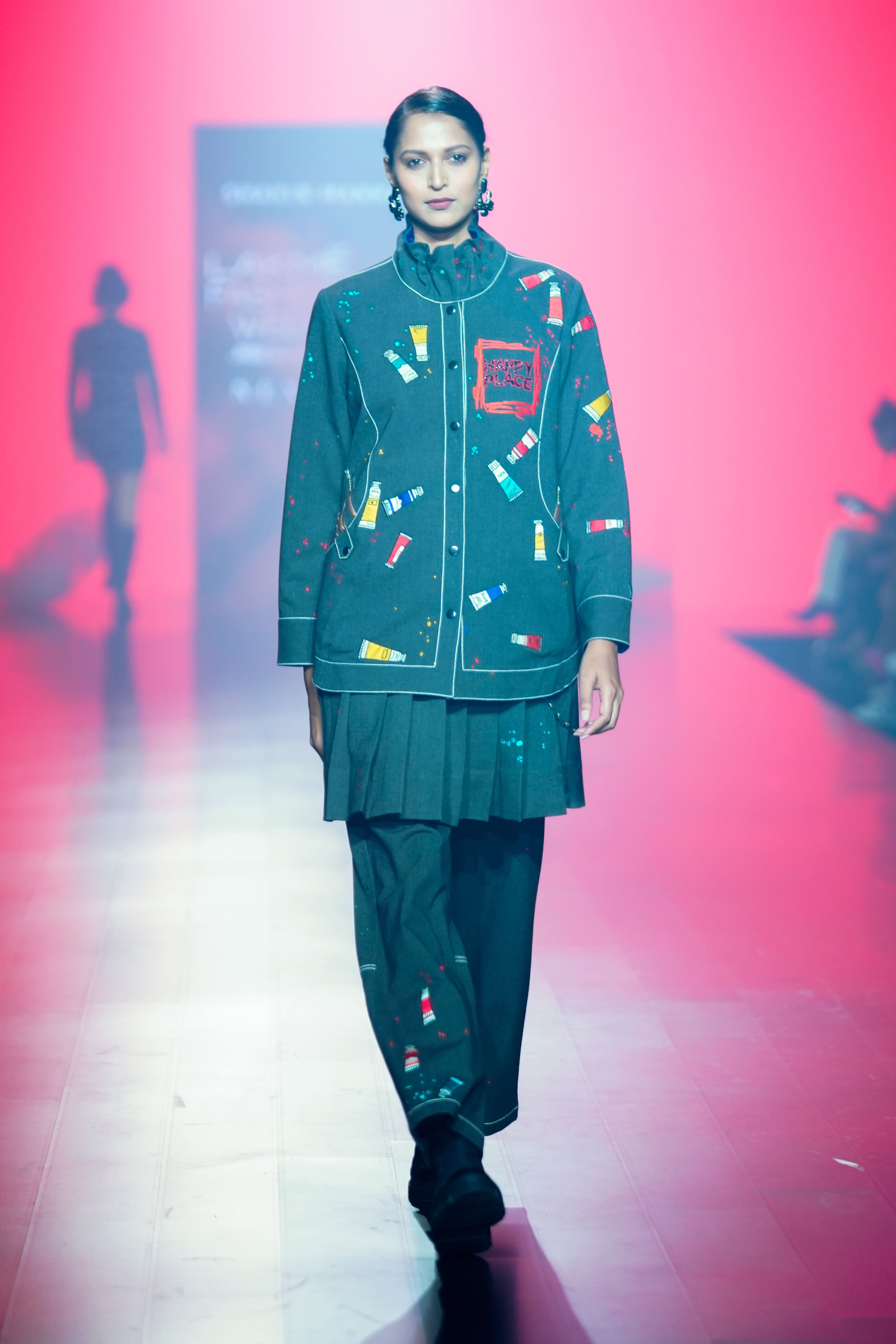 Pleated Skirt Of Paint Brush Shirt Jacket