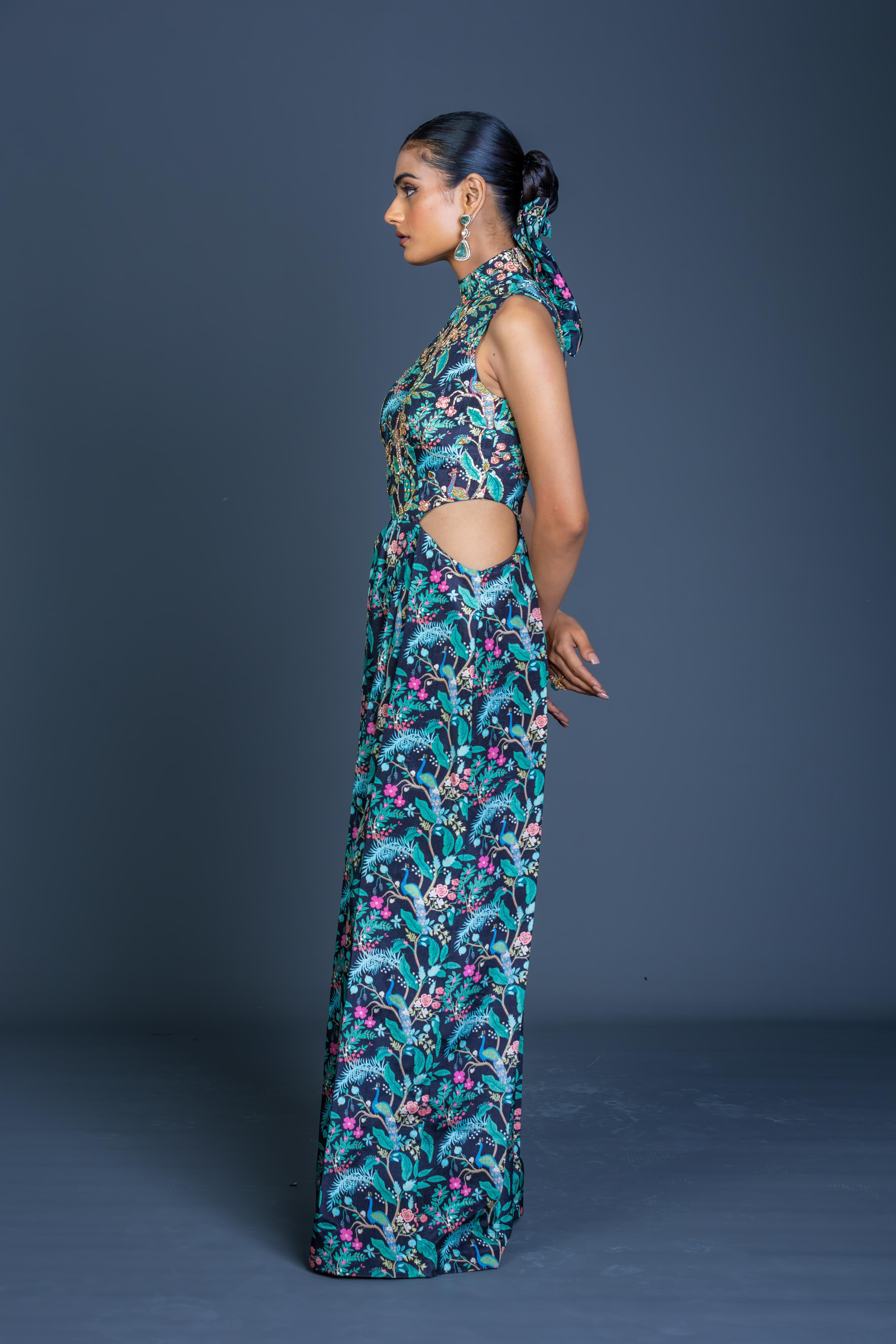 Peacock Mirage Cutout Jumpsuit