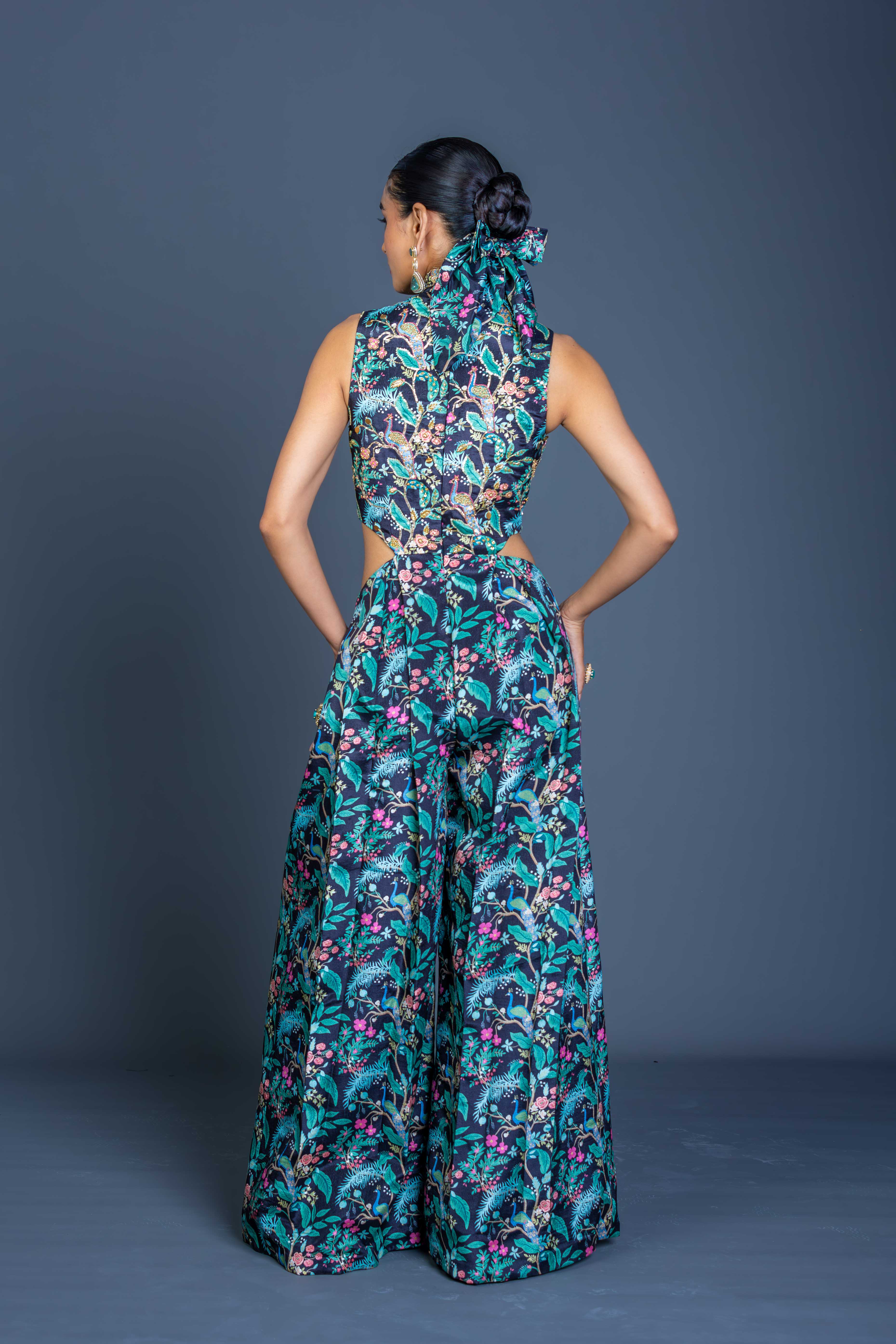 Peacock Mirage Cutout Jumpsuit