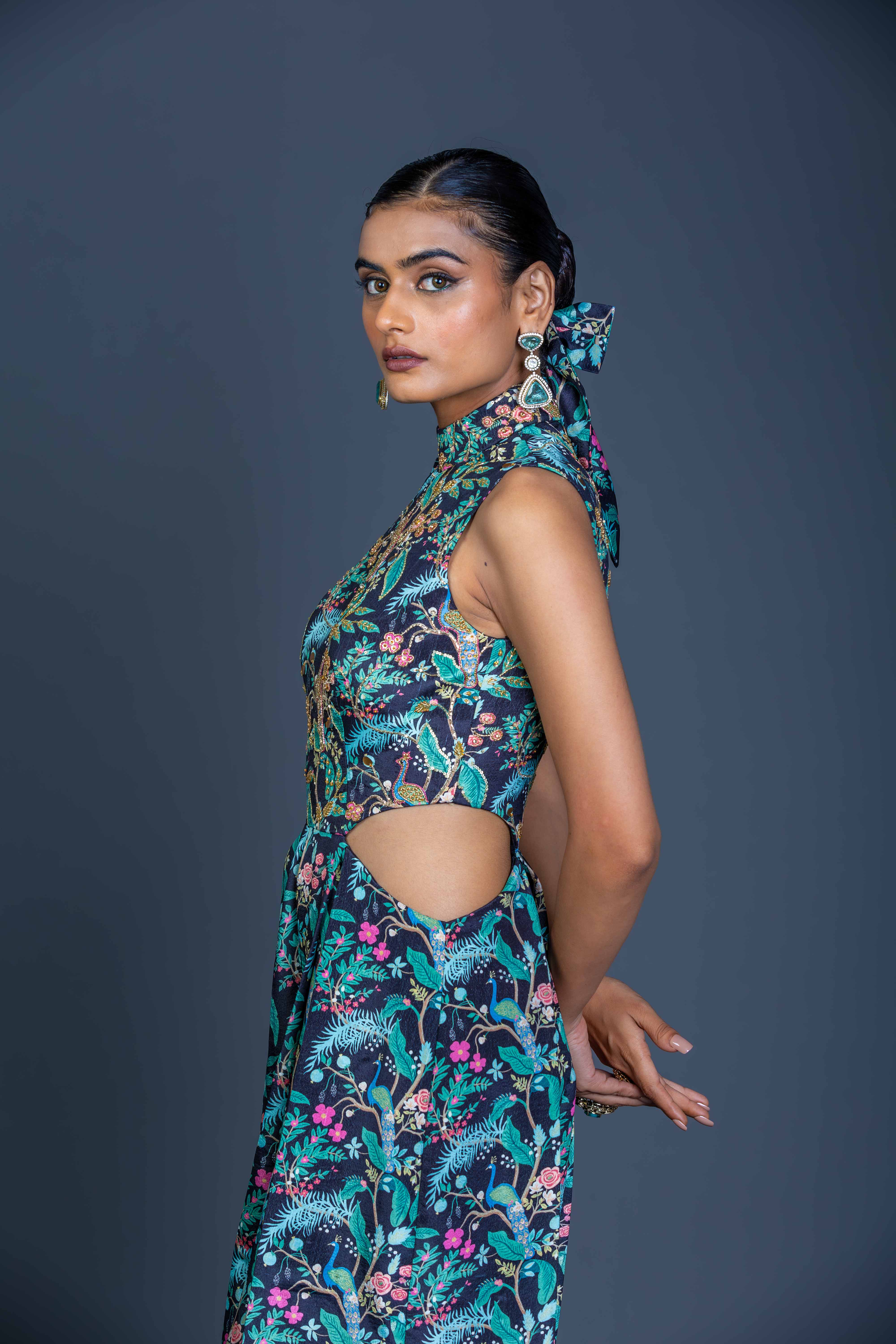 Peacock Mirage Cutout Jumpsuit