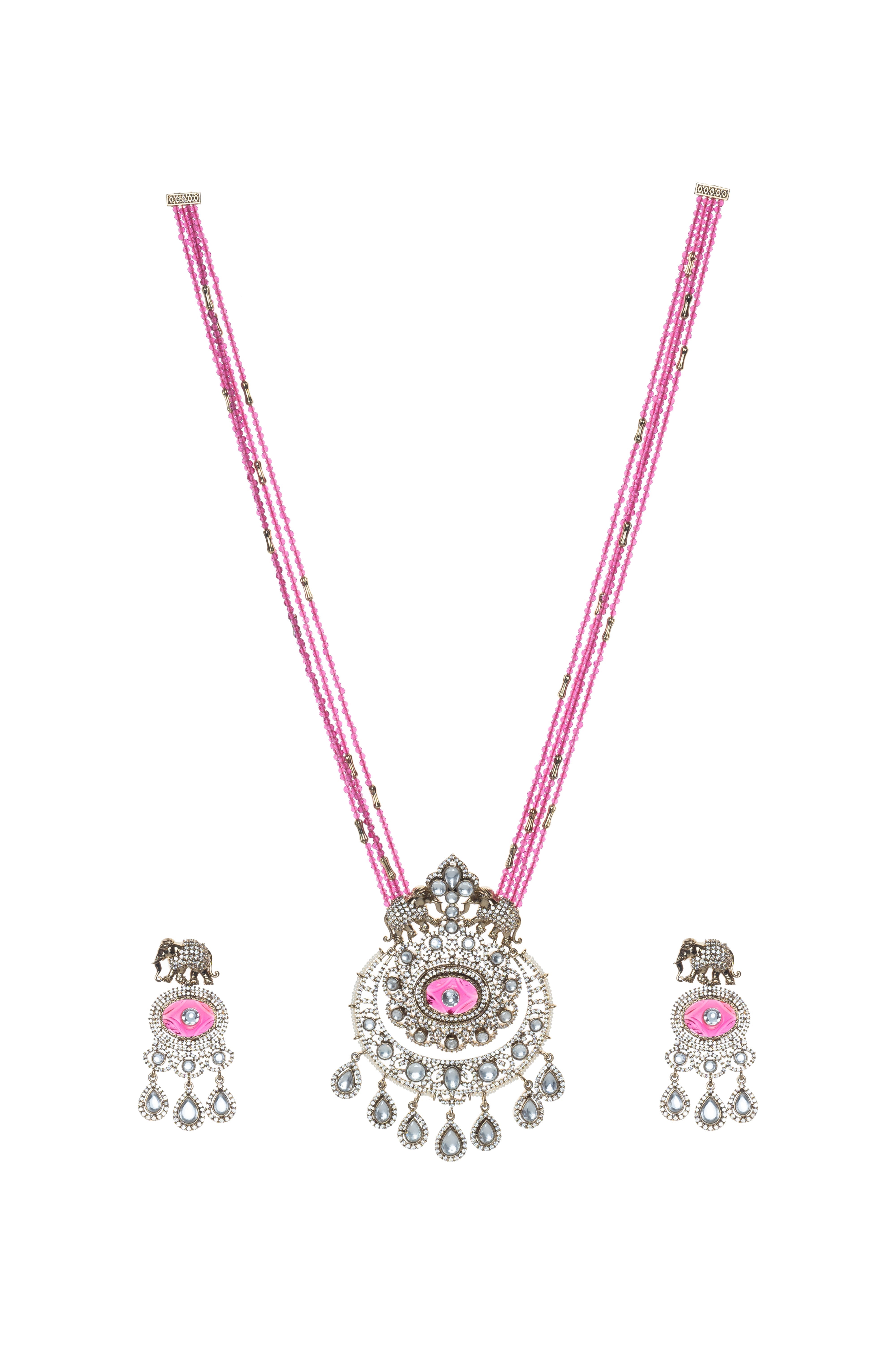 CY Pendant Necklace Set With Synthetic Ruby And Uncut Zircons Victorian Gold Polish