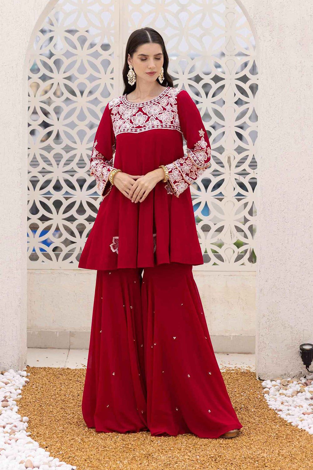 Phool Peplum Short Kurta With Sharara