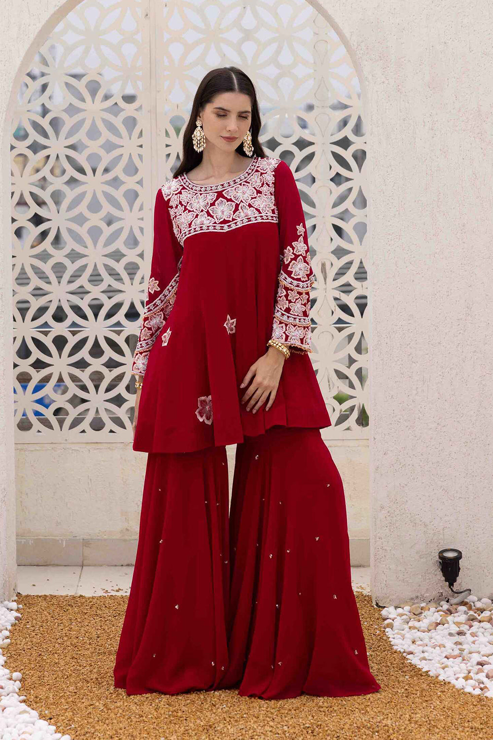 Phool Peplum Short Kurta With Sharara