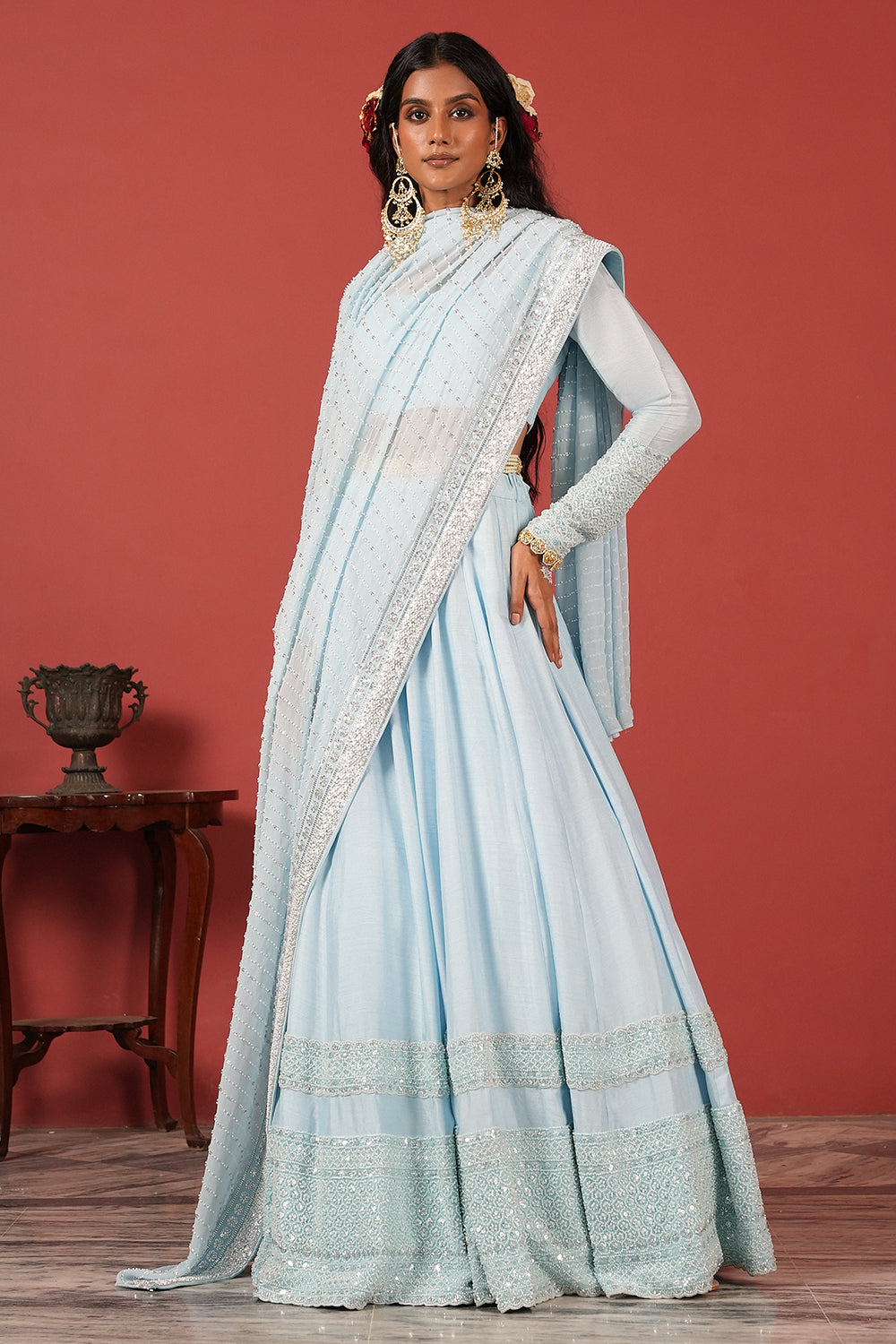 Powder Blue Royal Lehenga Set
