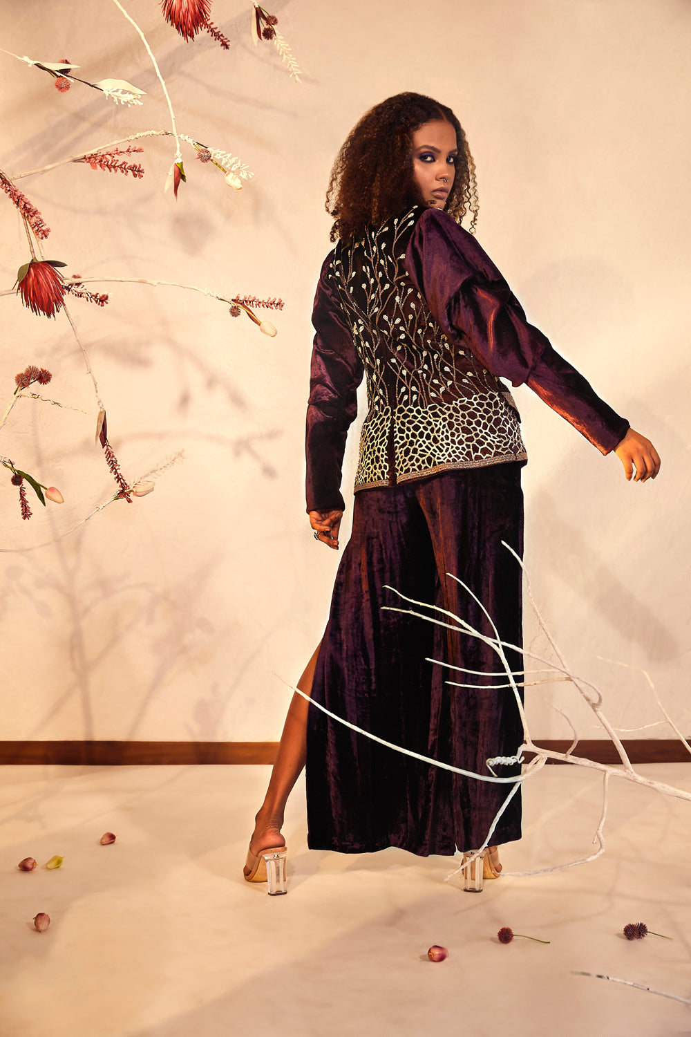 Wine Blazer with Slit Pants