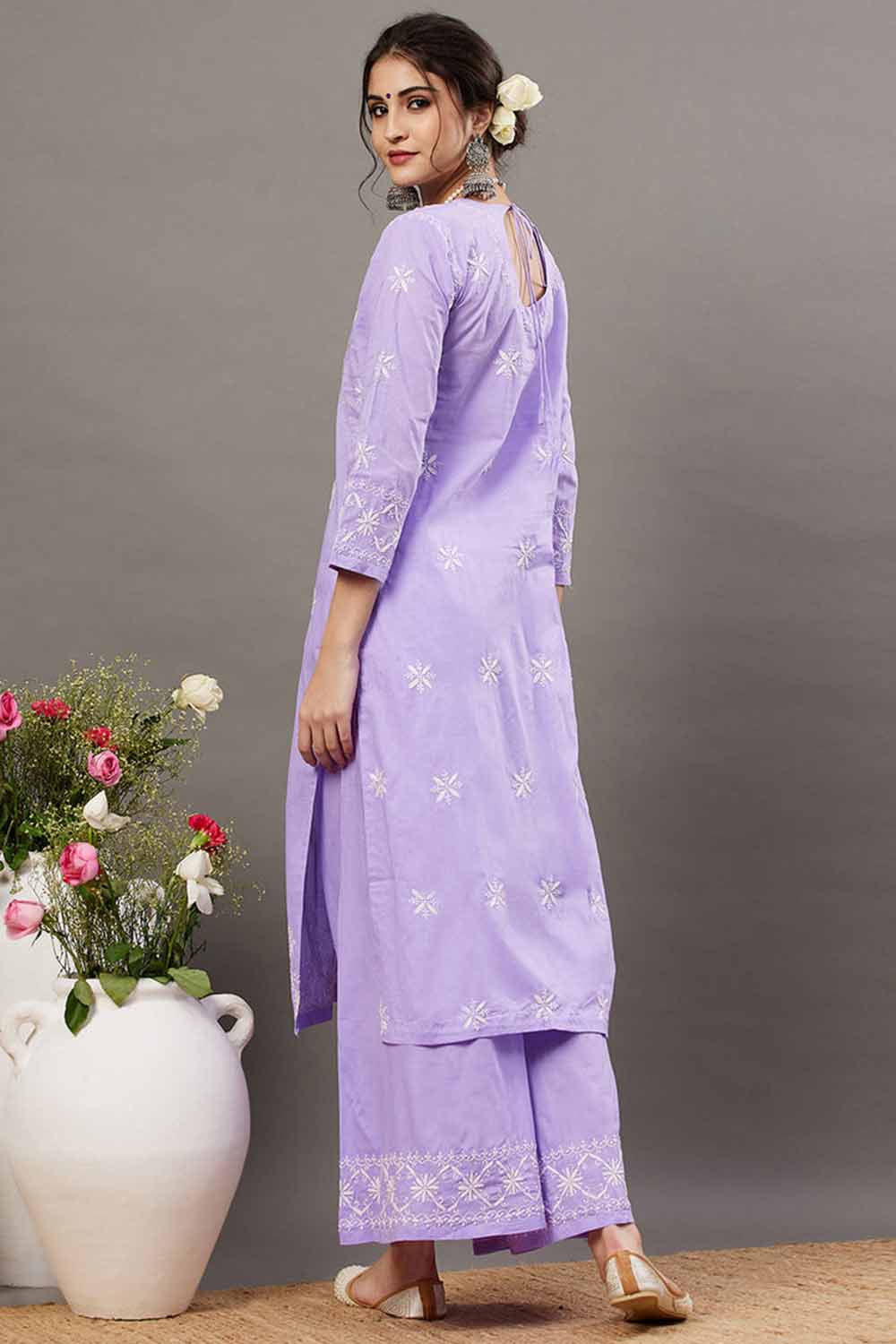 Mauve Chikankari Kurta Palazzo Set - Elegant Two-Piece Outfit