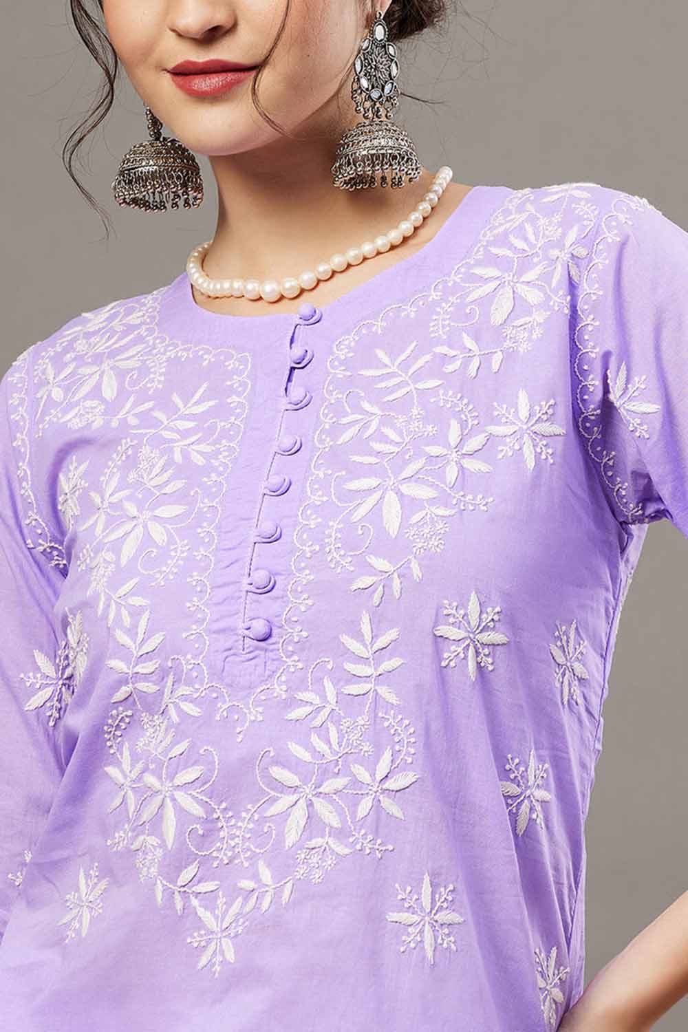 Mauve Chikankari Kurta Palazzo Set - Elegant Two-Piece Outfit