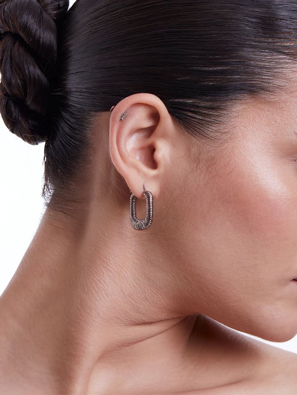 Silver Threaded Rectangular Hoops