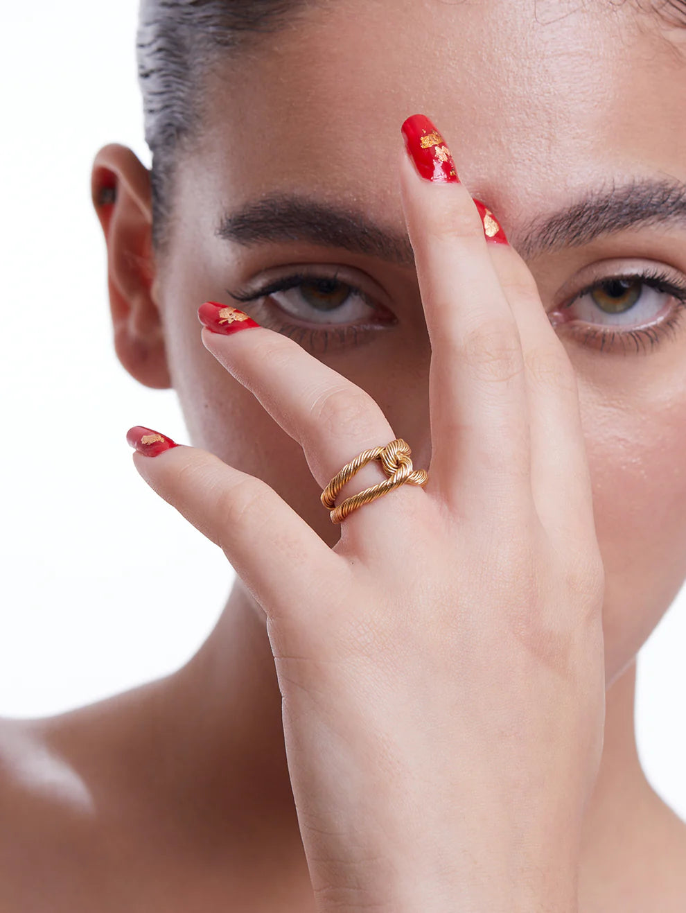 Golden Threaded Interlocked Ring