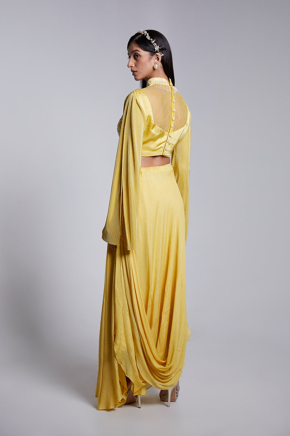 Fusion Crop Top And Drape Skirt Set