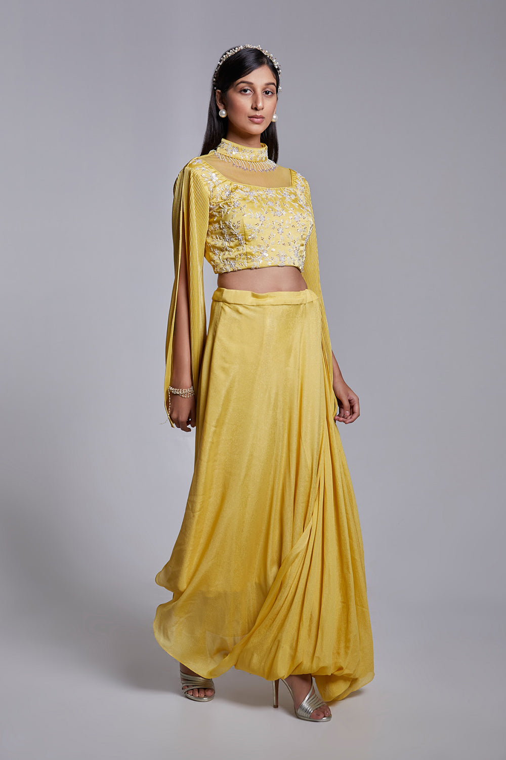 Fusion Crop Top And Drape Skirt Set
