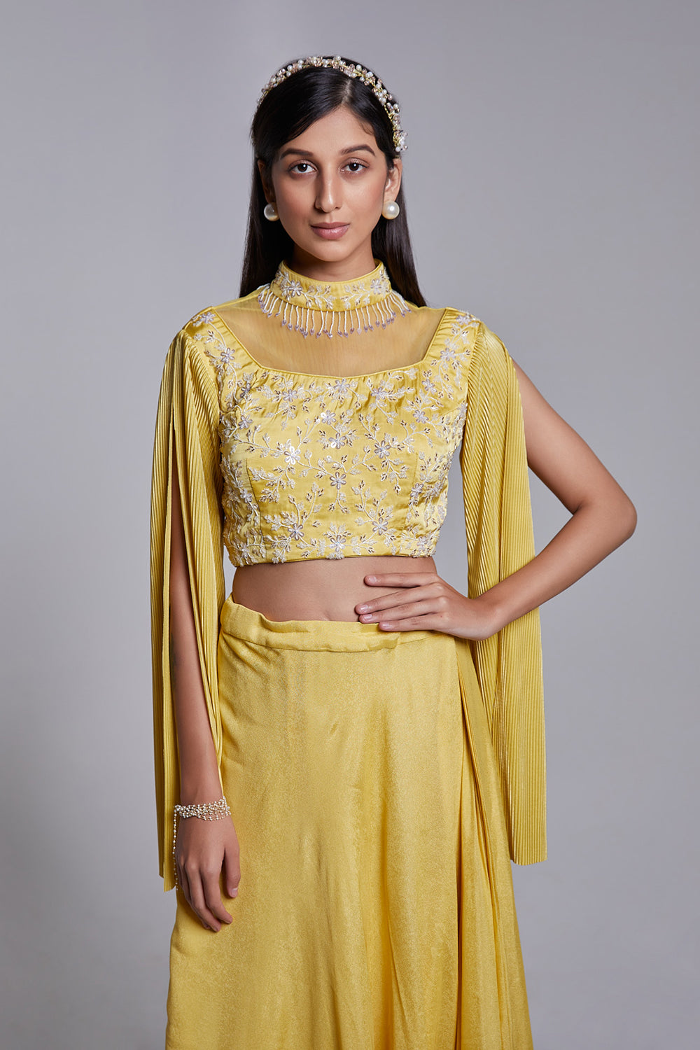 Fusion Crop Top And Drape Skirt Set