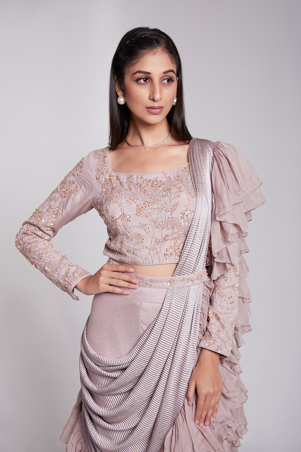Ruffle Pre Drape Saree
