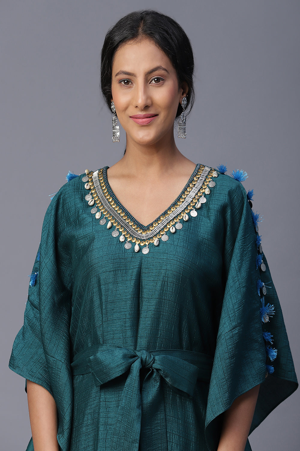 Green Flower Handpainted Kaftan - Auraya Fashion - - #tag1# - #tag2# - #tag3# - #tag3#