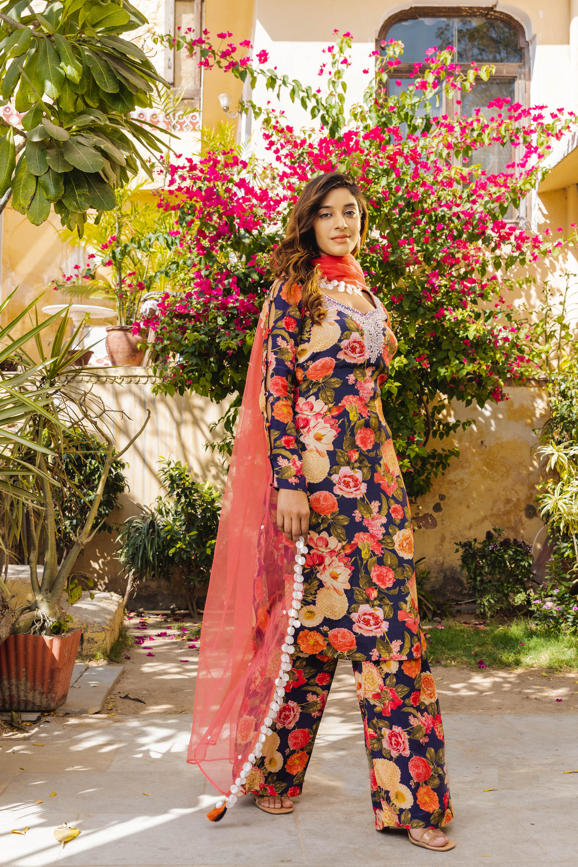 Purple Georgette Printed Kurta Set