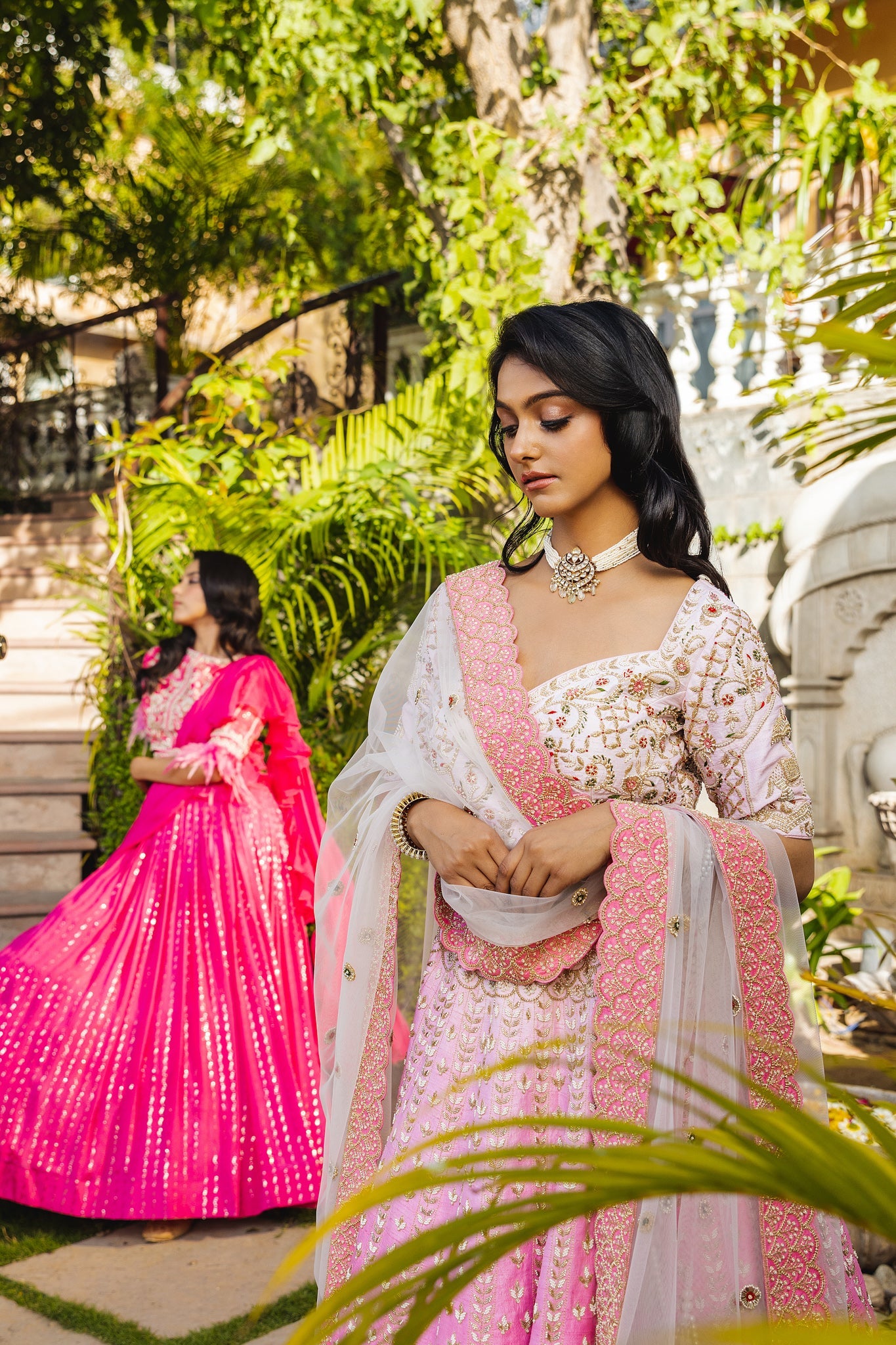 Pink ombre bridal lehenga set