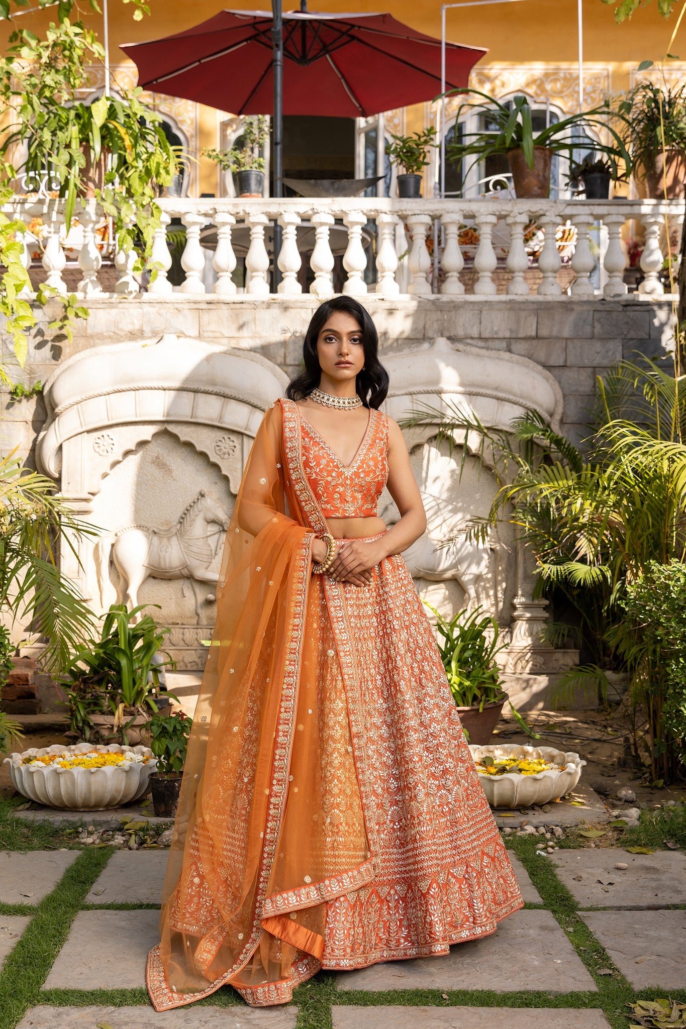 Rust orange bridal lehenga set
