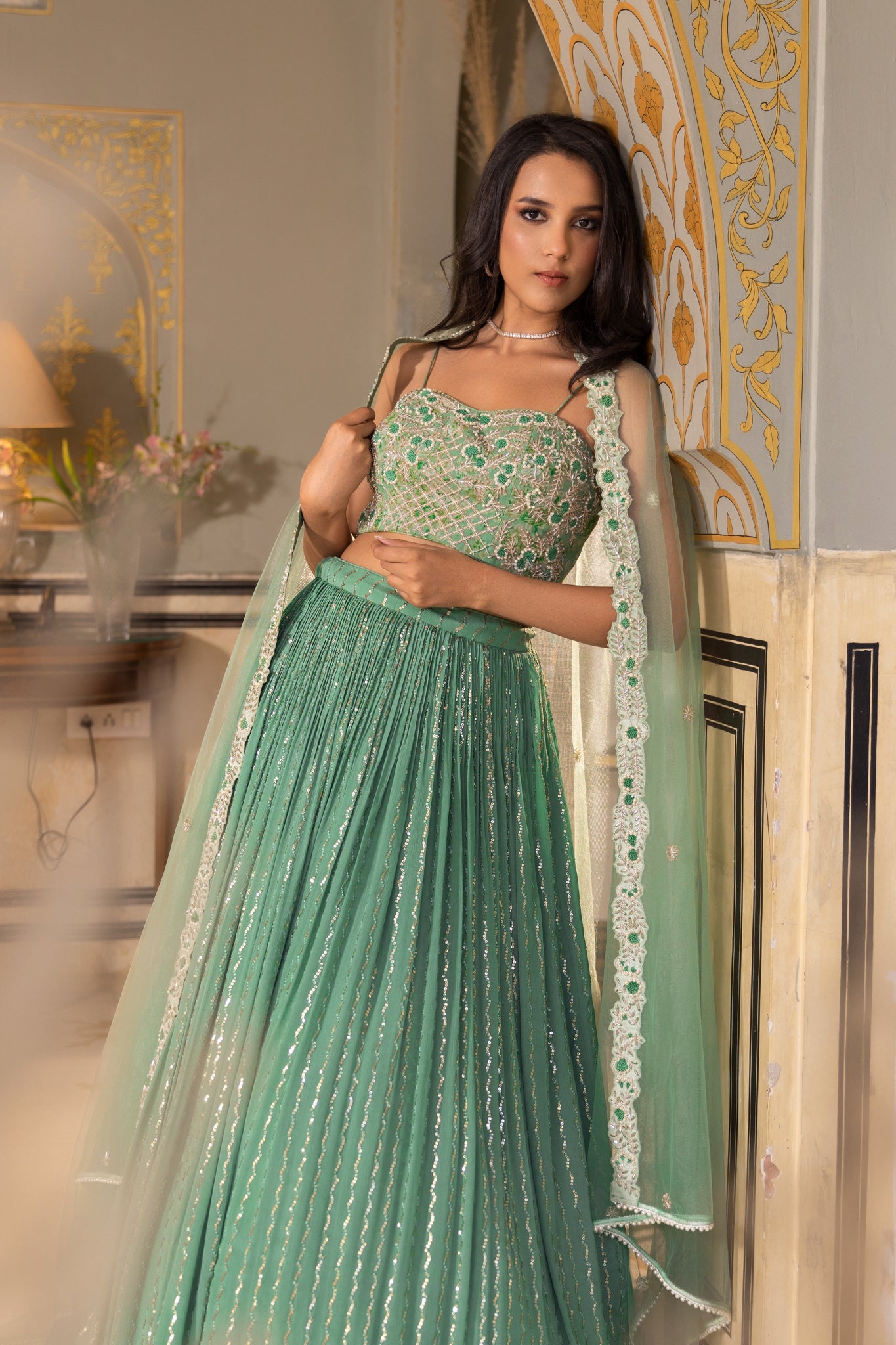 Green Bustier lehenga set