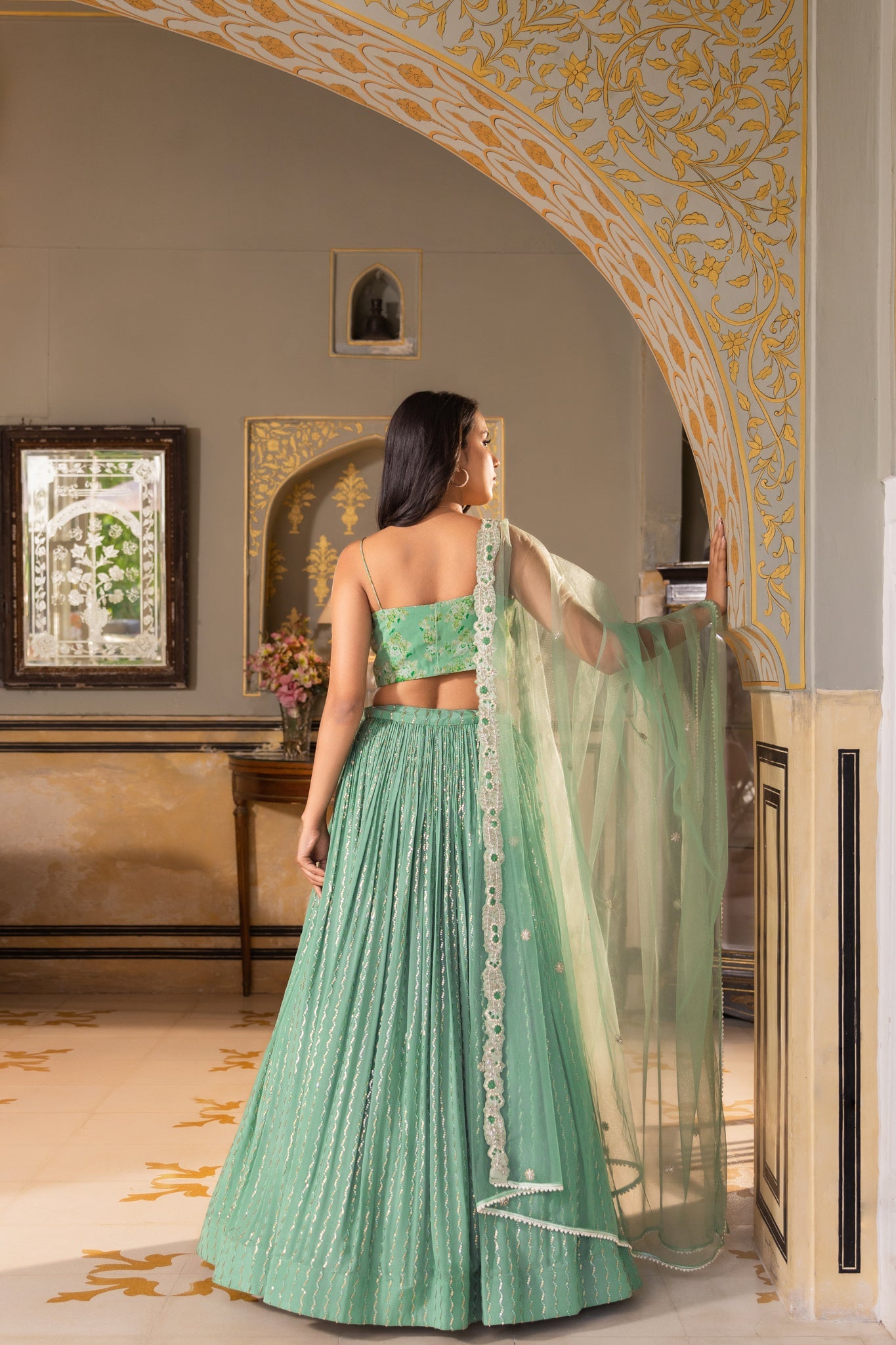 Green Bustier lehenga set