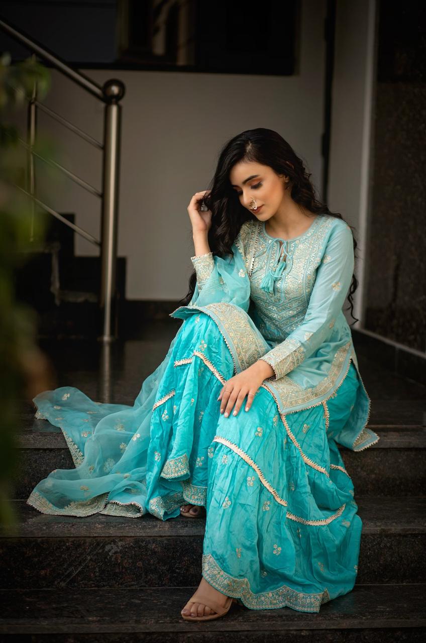 Rati Light Blue Short Sharara Set