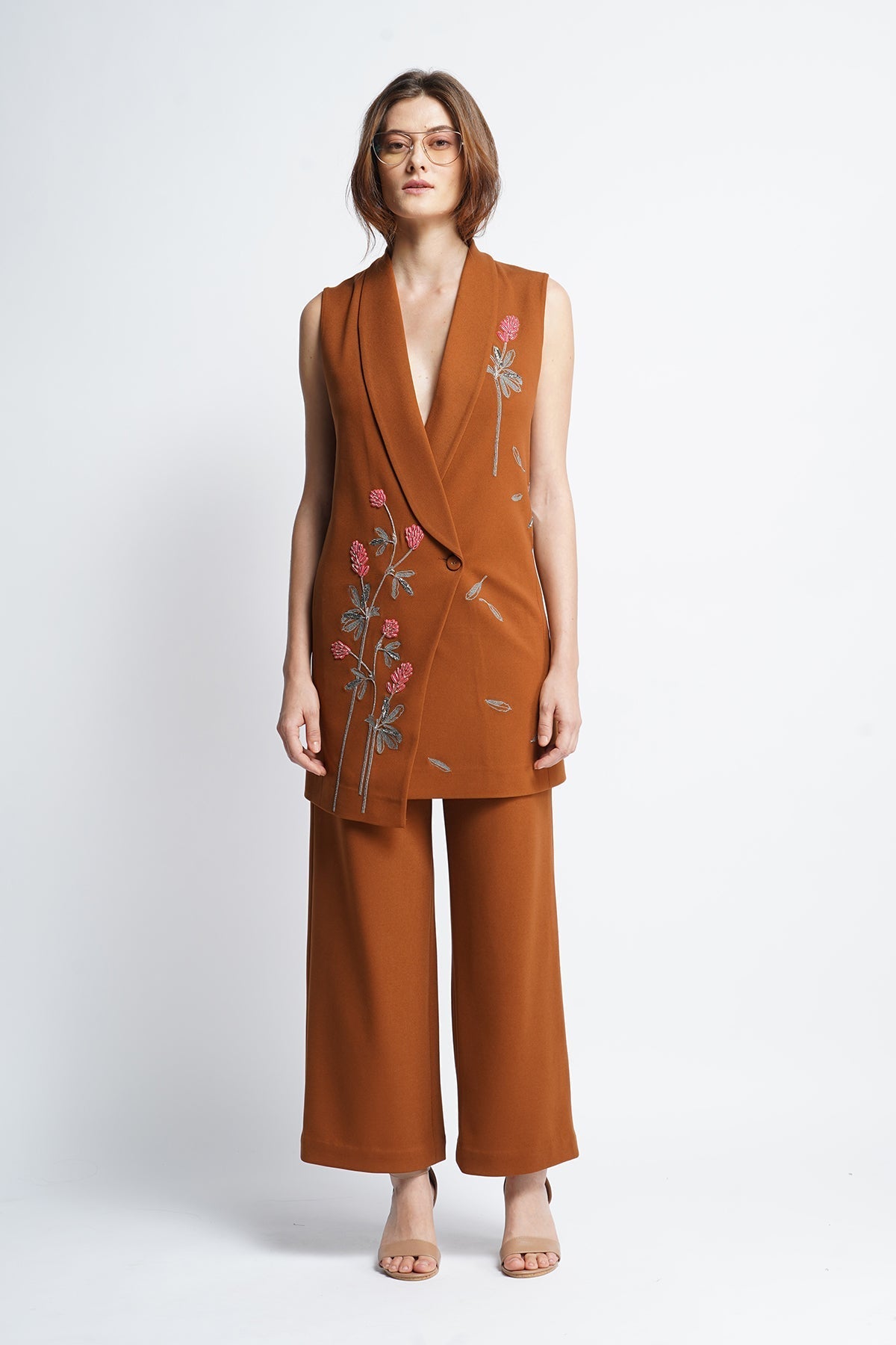 Meadow Plant Overlapped Sleeveless Coat Dress