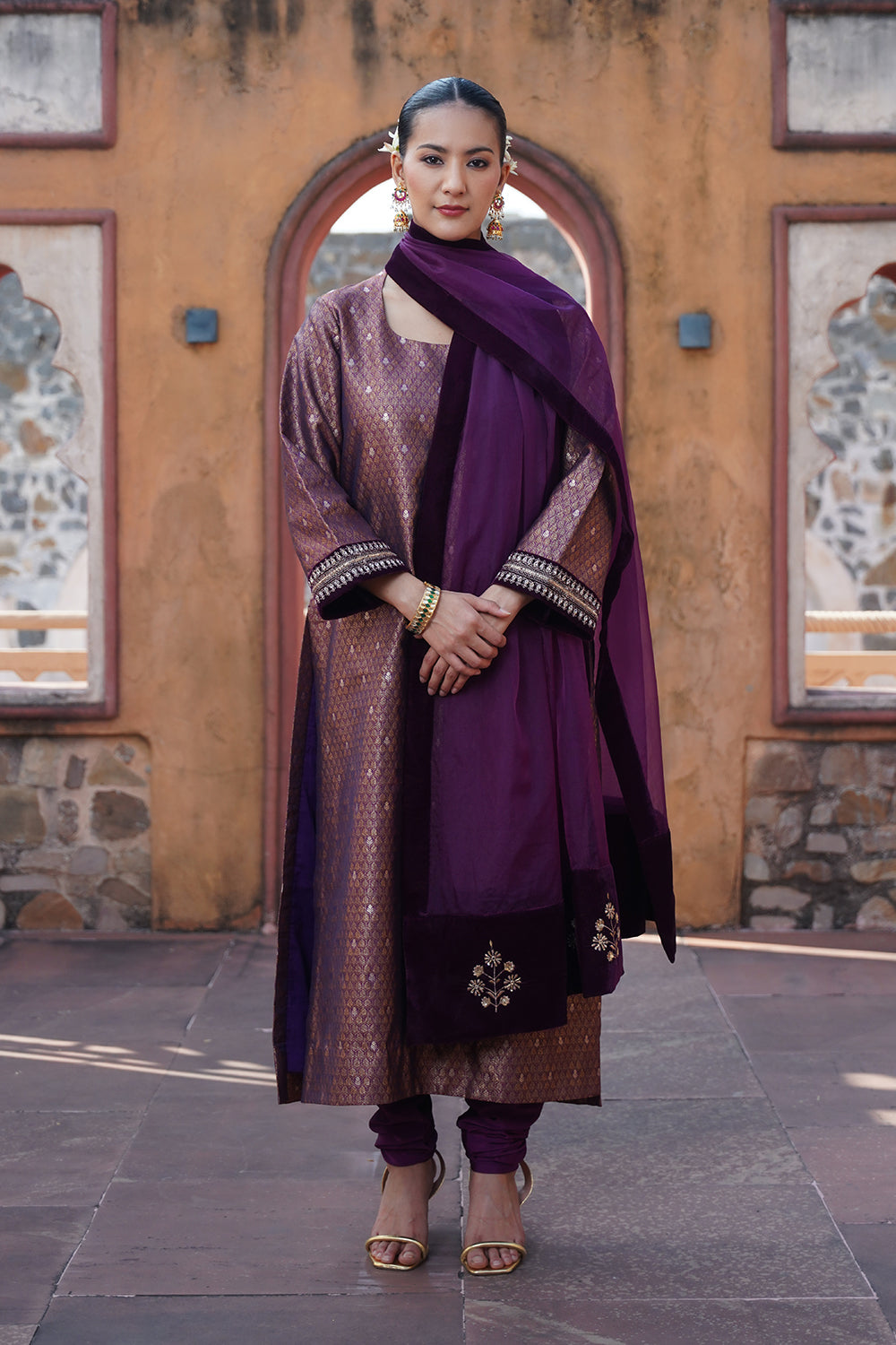 Nur Brocade Suit Set - Purple