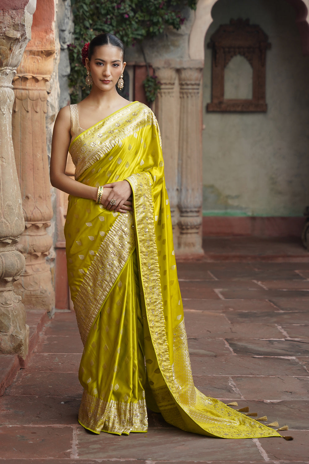 Livia Banarasi Saree - Lime